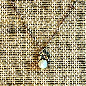 Dainty flower blossom necklace 14k gold filled and pearl on chain